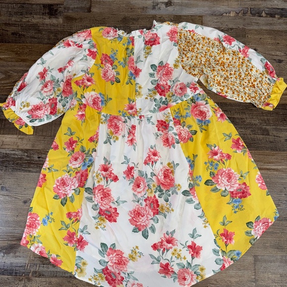 Umgee USA Boho Floral Patchwork Dress Small Ruffle Neck - Picture 6 of 8